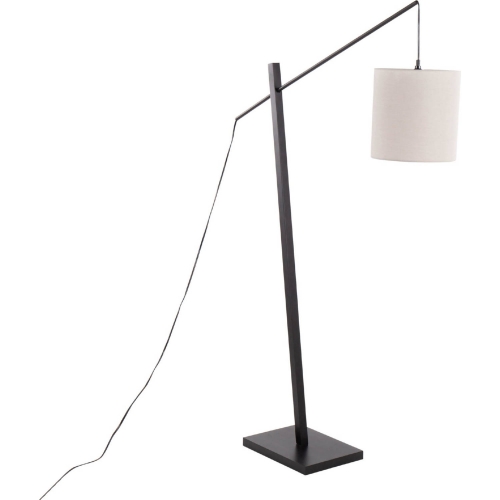 Arturo Floor Lamp in Black Wood, Black Steel & Grey Fabric Shade